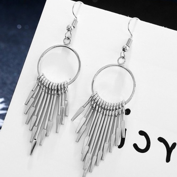 Jewelry - Long Silver Spike Tassel Earrings